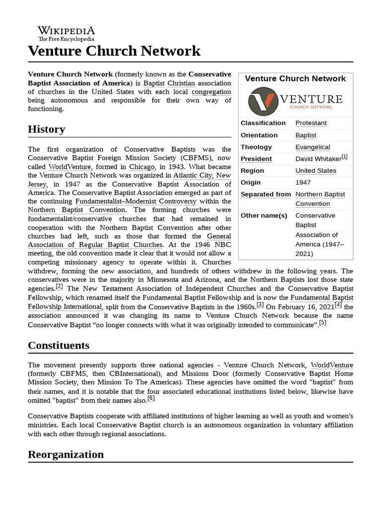 Venture Church Network Overview | PDF | Christian Theological Movements ...