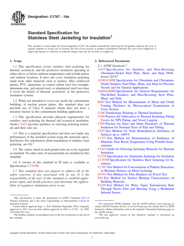 C-1767 Standard Specification For Stainless Steel Jacketing For ...