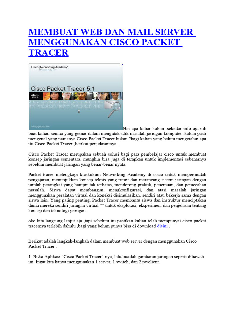Membuat Web Dan Mail Server Menggunakan Cisco Packet Tracer | PDF ...
