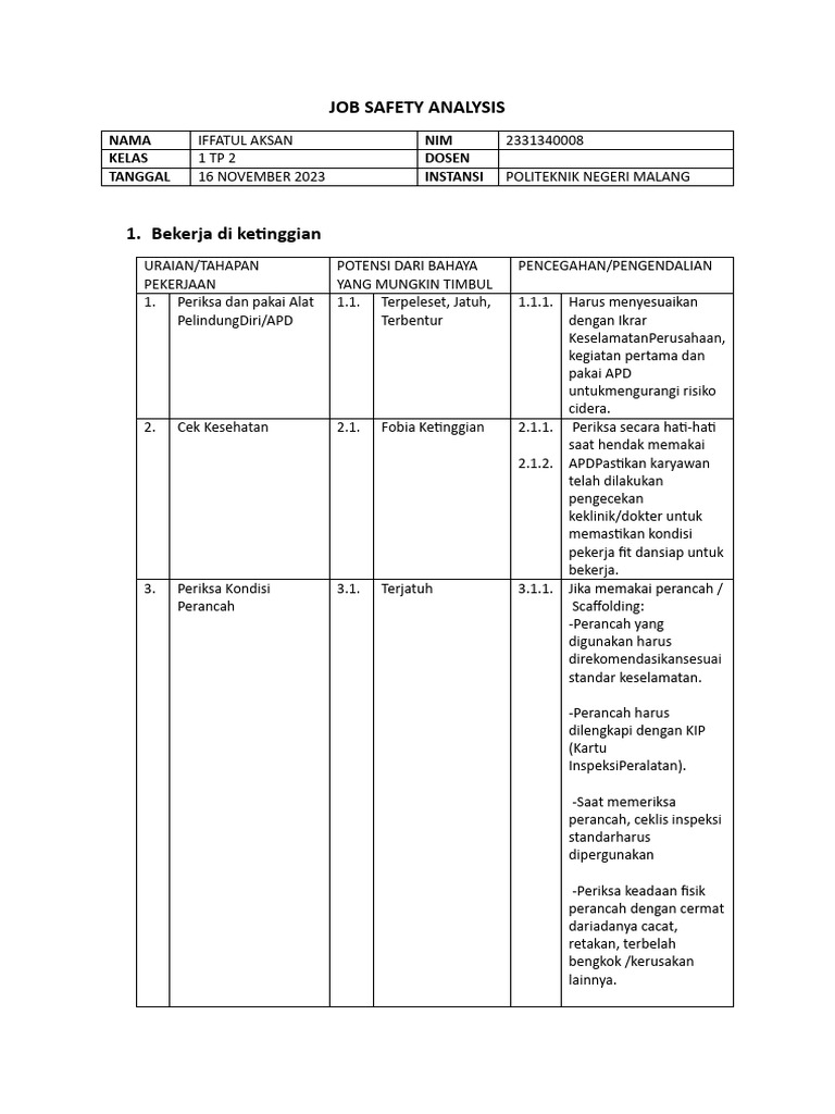 Analisis Keselamatan Kerja di Proyek | PDF