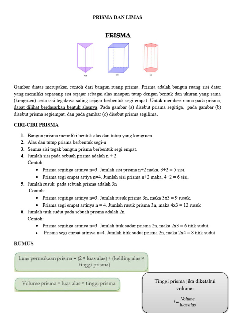 Ciri dan Rumus Prisma serta Limas | PDF