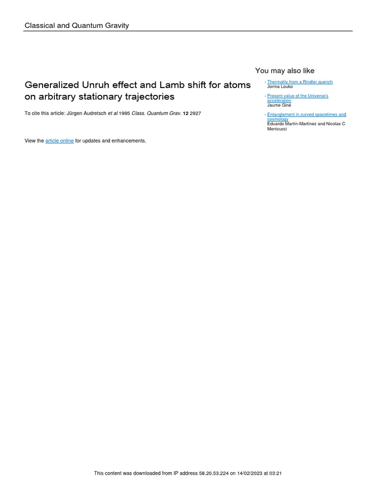 Audretsch 等 1995 Generalized Unruh Effect and Lamb Shift for Atoms