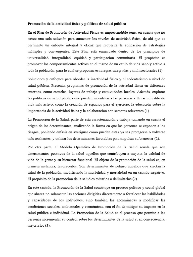 Promoción De La Actividad Física Y Políticas De Salud Pública Pdf