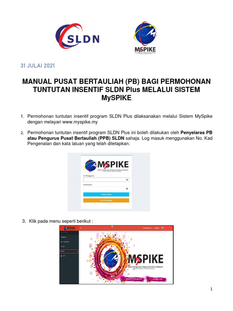 Manual PB Bagi Permohonan Tuntutan Insentif SLDN Melalui Myspike PDF