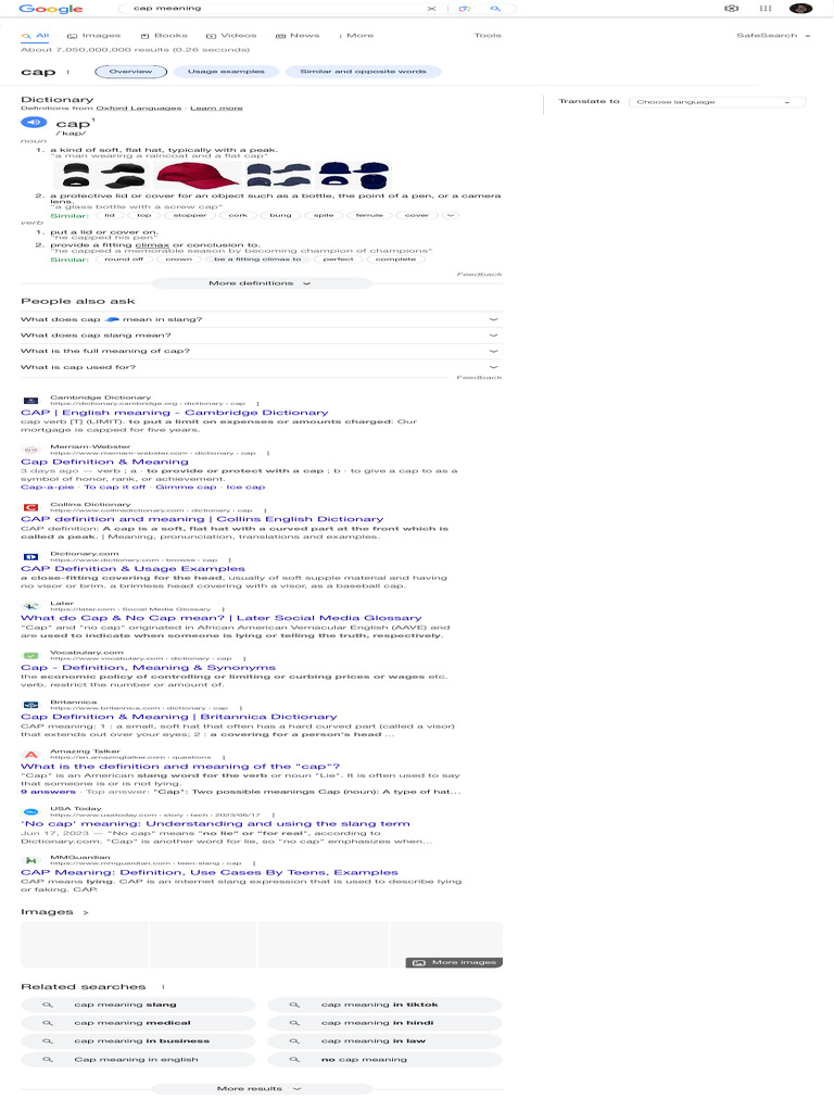 Cap Meaning Google Search PDF Dictionary Slang