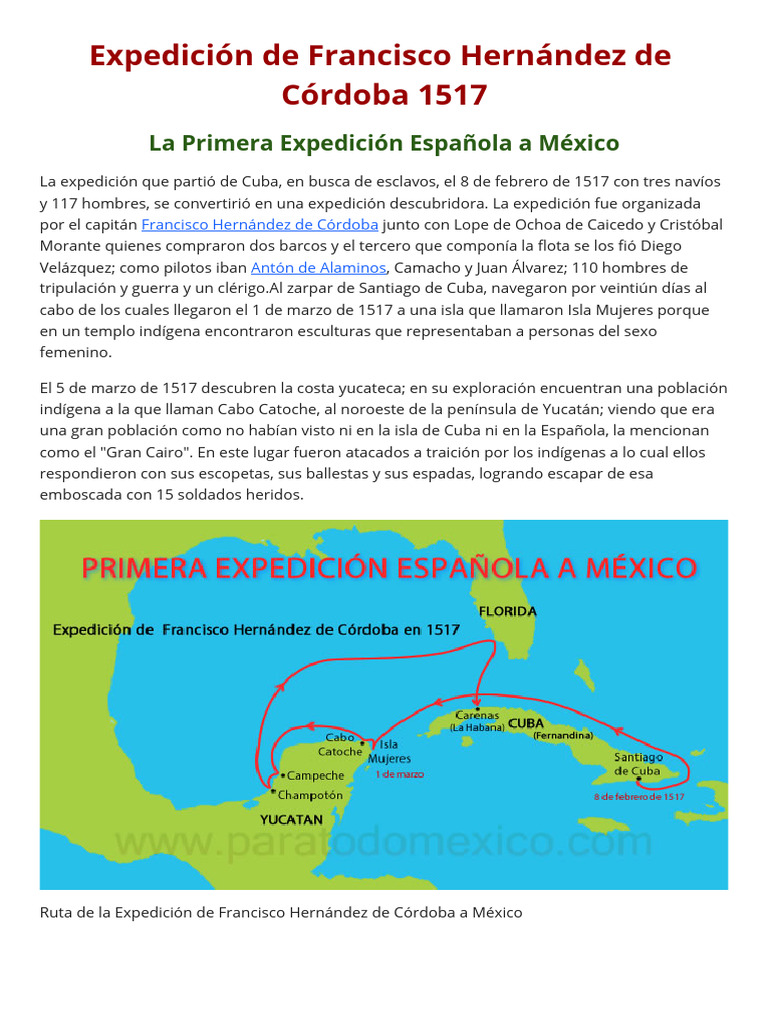 Expedición de Hernández de Córdoba 1517 | PDF | Antiguas colonias ...