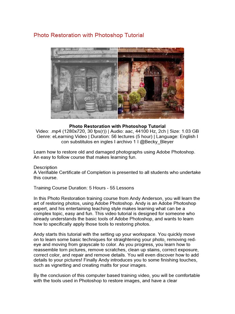 Photo Restoration With Photoshop Tutorial | PDF