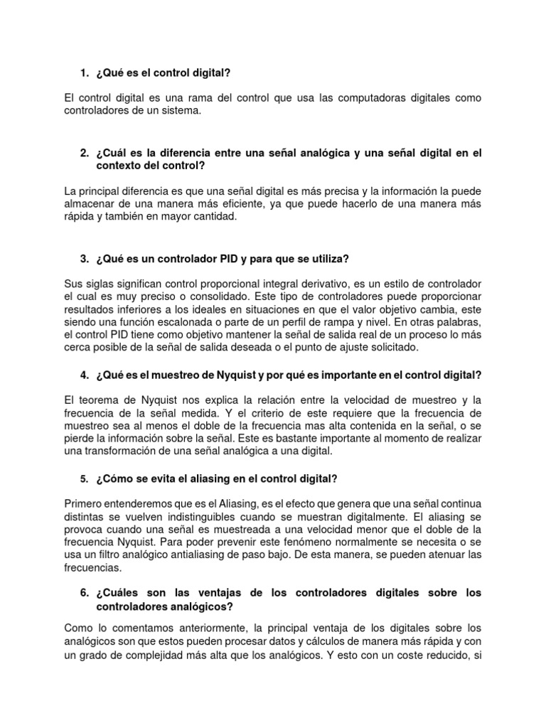 Ventajas y Funcionamiento del Control Digital | PDF | Unidad Central de ...