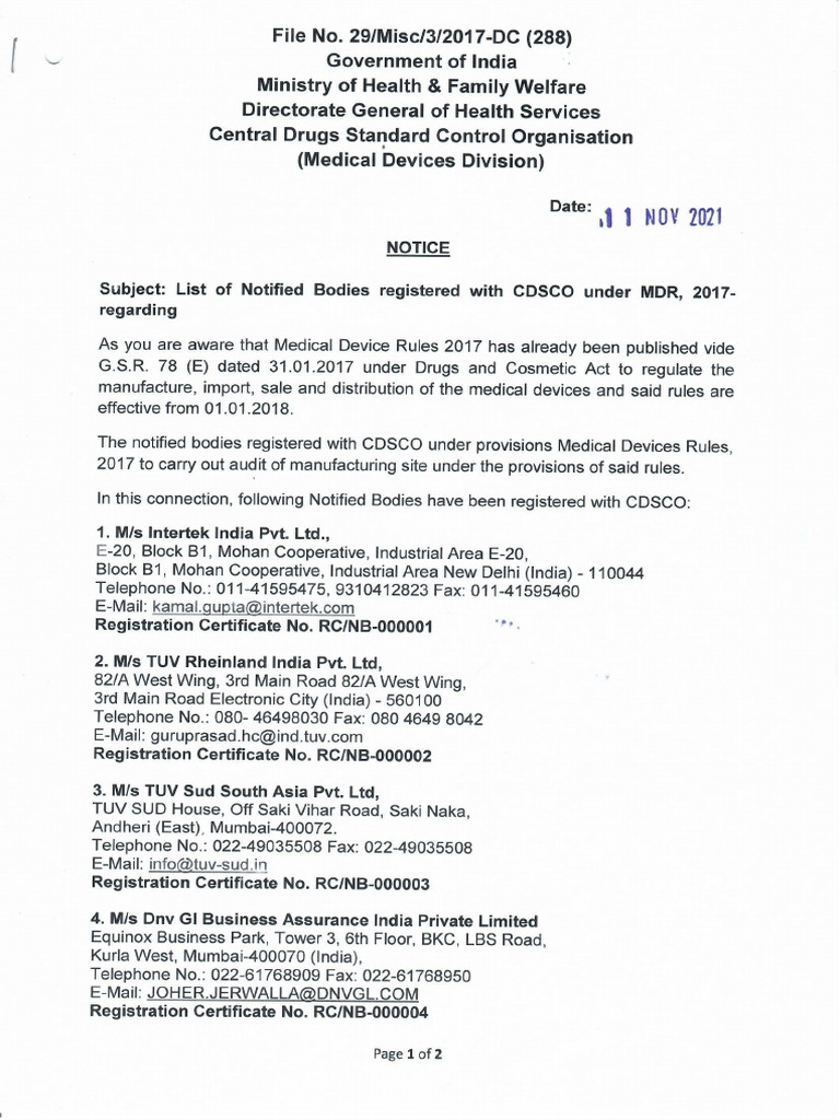 List of Notified Body Nov 2021 PDF