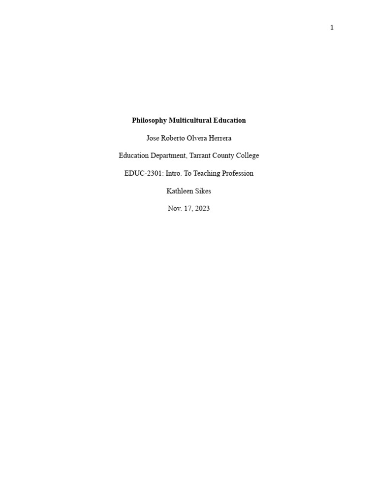 Philosophy of Multicultural Education | PDF | Learning | Cognition
