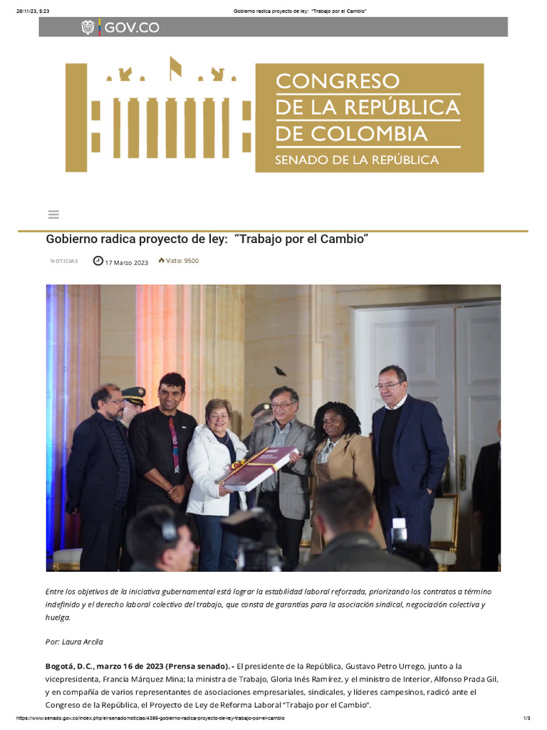 Gobierno Radica Proyecto de Ley - "Trabajo Por El Cambio" | PDF ...