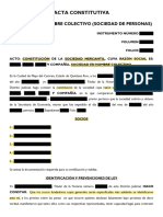 Sociedades Mercantiles - Acta Constitutiva Sociedad - Nombre Colectivo