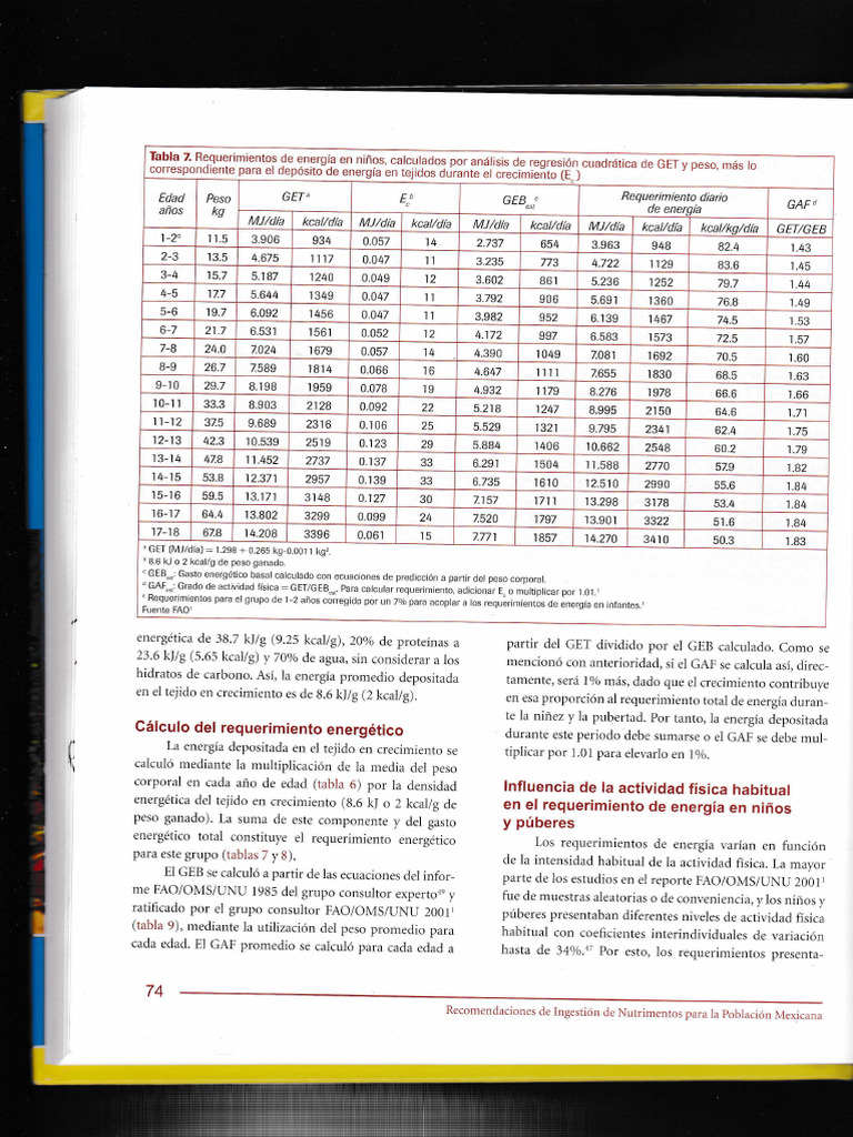 Tablas de Rec Energía | PDF | Obesidad | Naturaleza