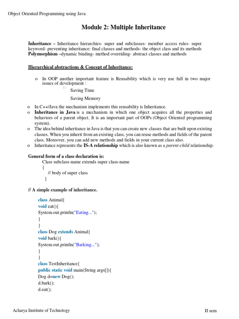 Module 2 - MULTIPLE INHERITANCE - LectureNotes | PDF | Inheritance ...