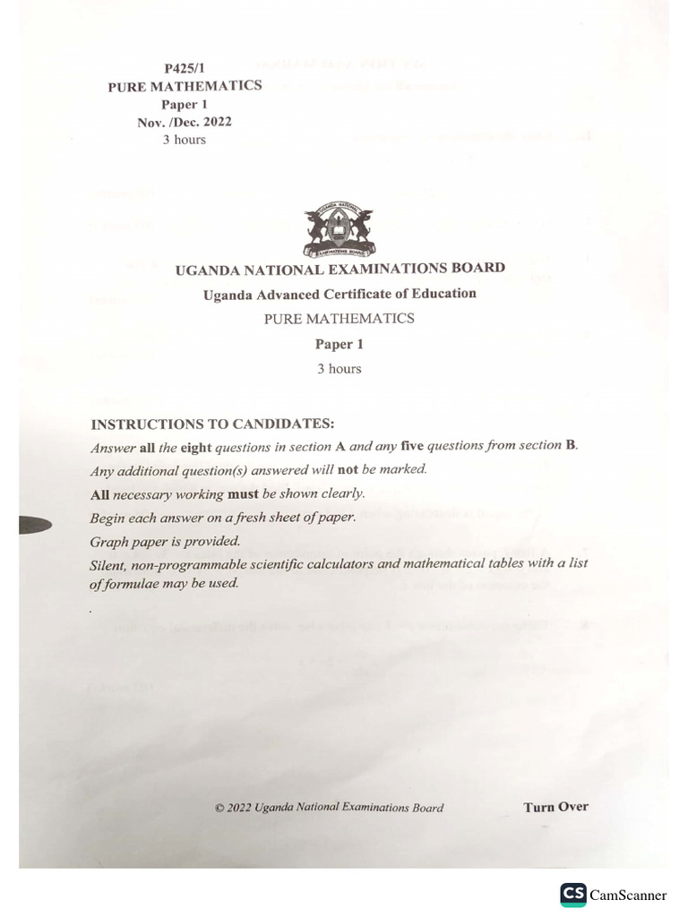 Pure Math Uneb 2022 PDF