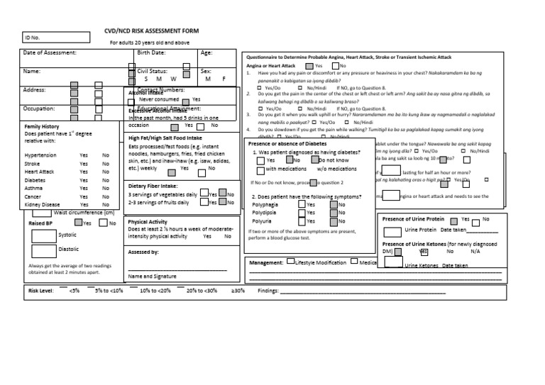 CVD/NCD Risk Assessment Form | PDF | Myocardial Infarction ...