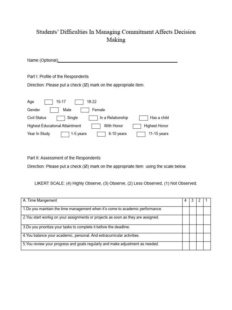 Questionnaires | PDF | Time Management | Professional Skills