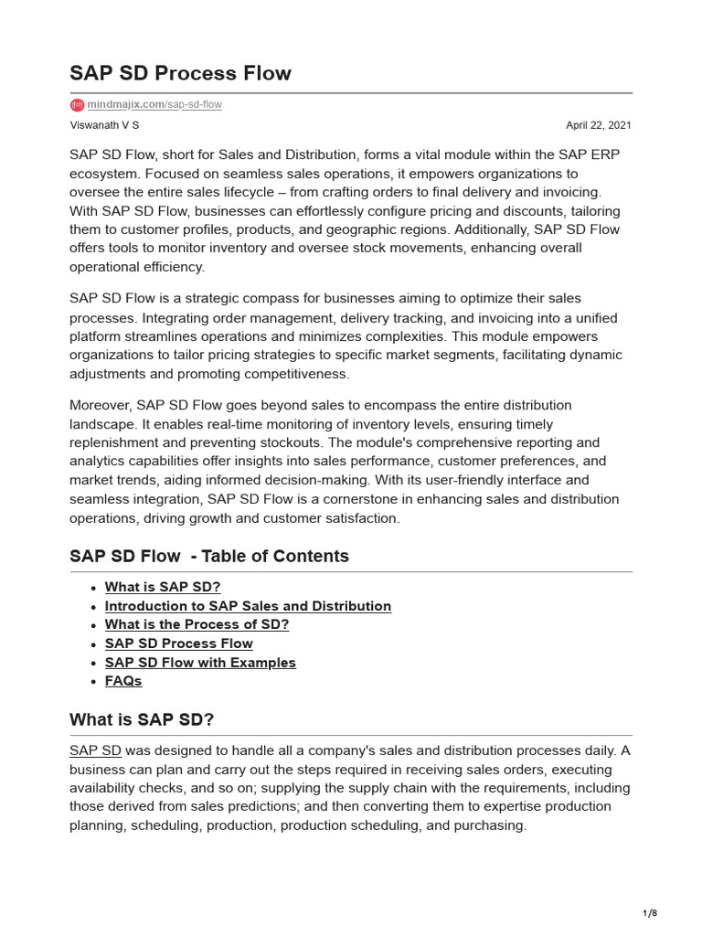 SAP SD Process Flow | PDF | Invoice | Sales