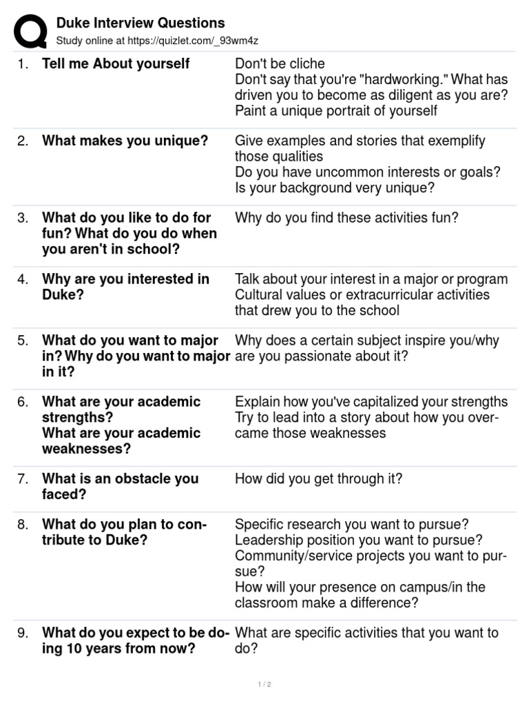 Duke Interview Preparation Guide | PDF | Cognition | Psychology