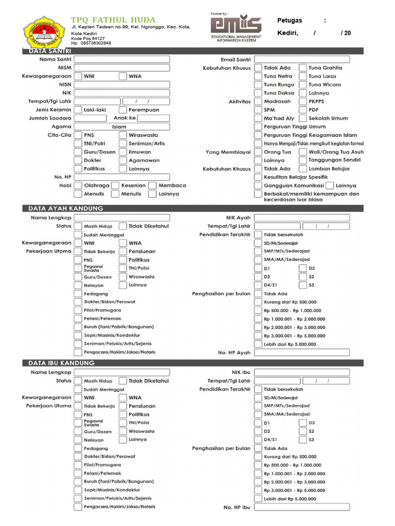 Form EMIS 4.0 2023 - Santri TPQ - FH 2023 | PDF