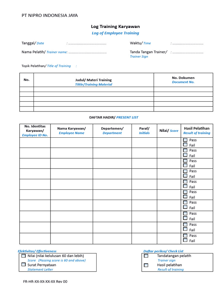 Log of Employee Training For PKL | PDF