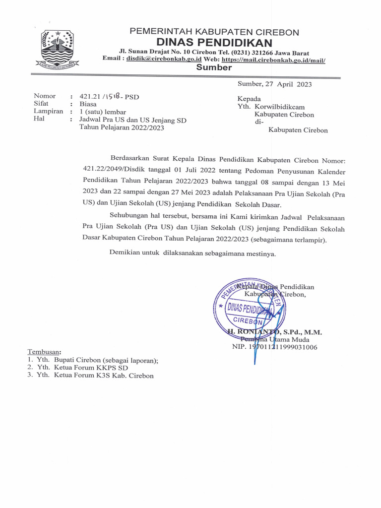 Jadwal Pra Us Dan Us Jenjang SD Tahun Pelajaran 2022 2023 | PDF