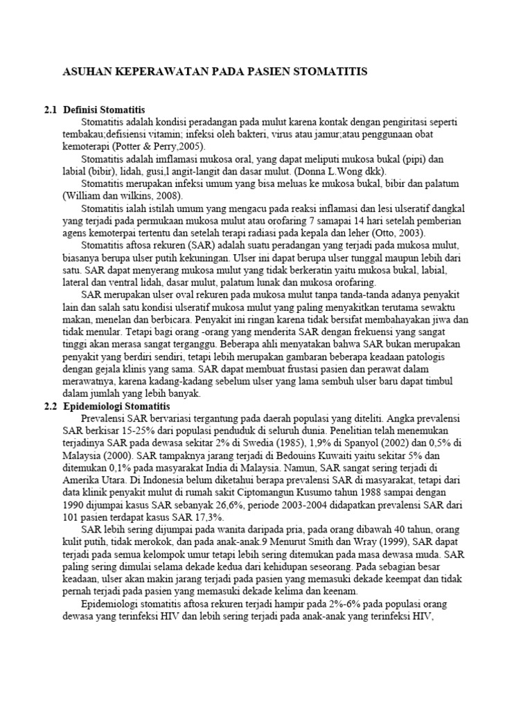 Asuhan keperawatan pada pasien stomatitis pdf