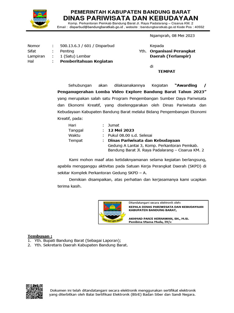 Surat Pemberitahuan Kegiatan | PDF