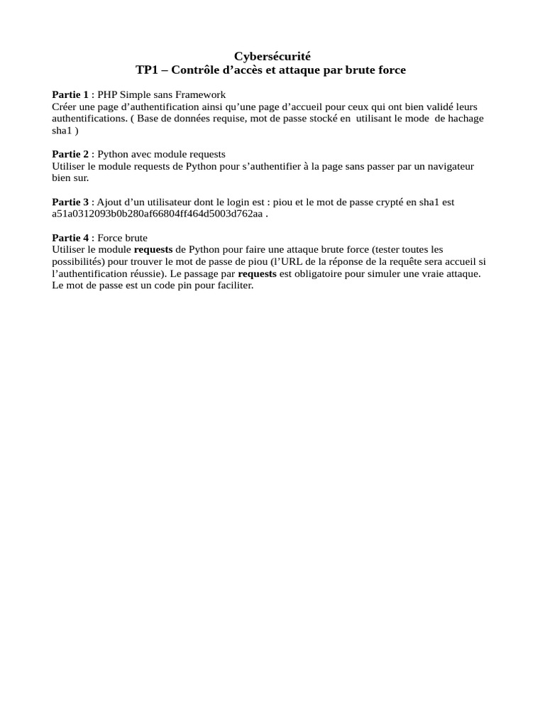 TP Cybersécurité : Attaque Brute Force | PDF