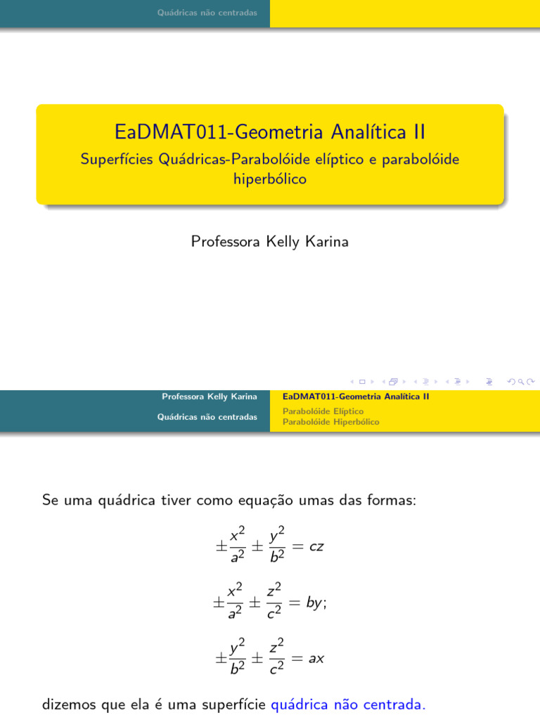 Quádricas Não Centradas: Paraboloides | PDF | Elipse | Formas geométricas