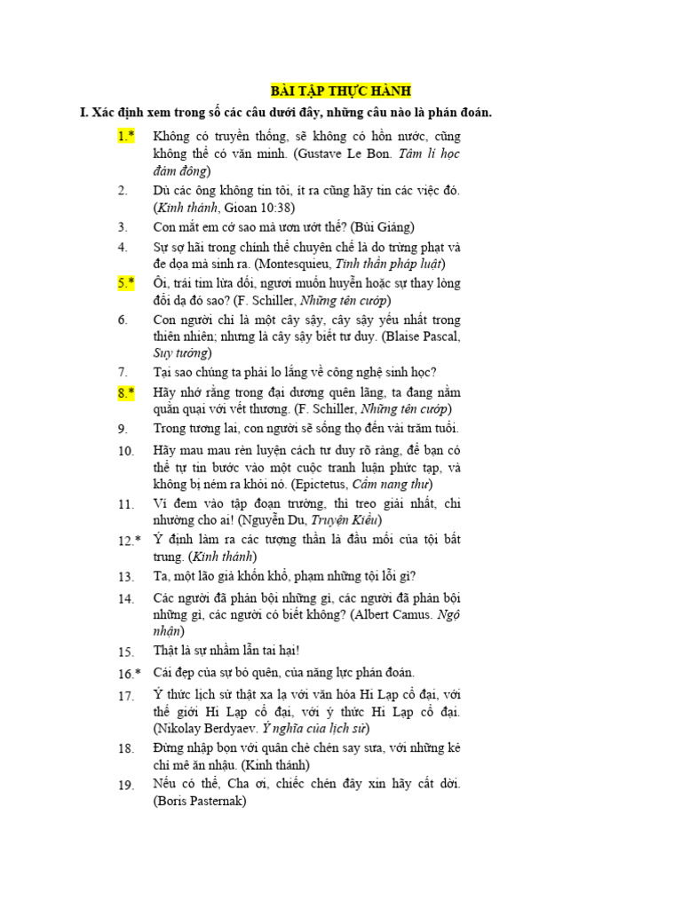 BÀI TẬP CHƯƠNG 1 TDBL | PDF