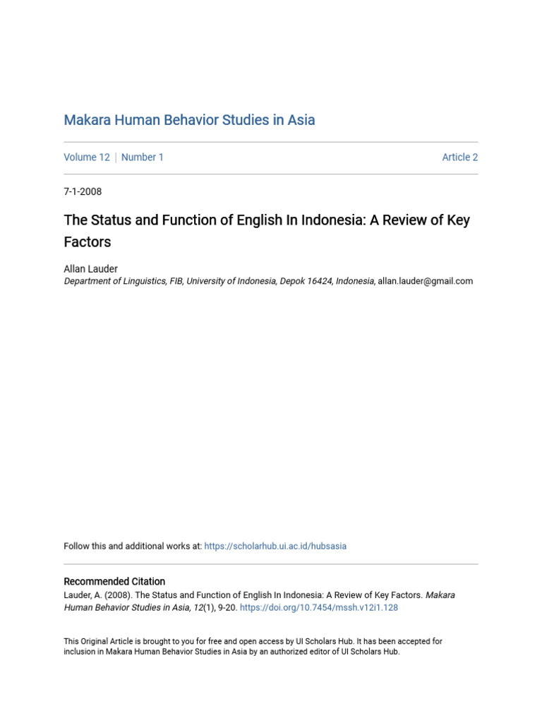 English Language Status in Indonesia | PDF | English Language | Indonesia