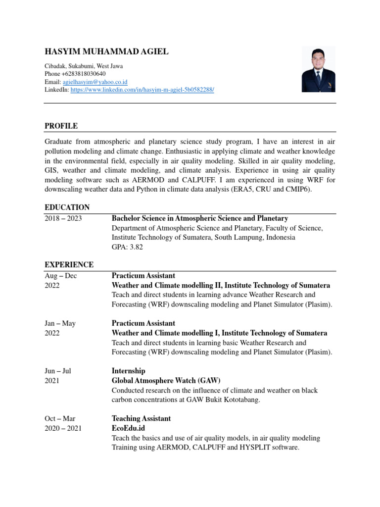 Hasyim Muhammad Agiel-Cv3 | PDF | Air Pollution | Climate
