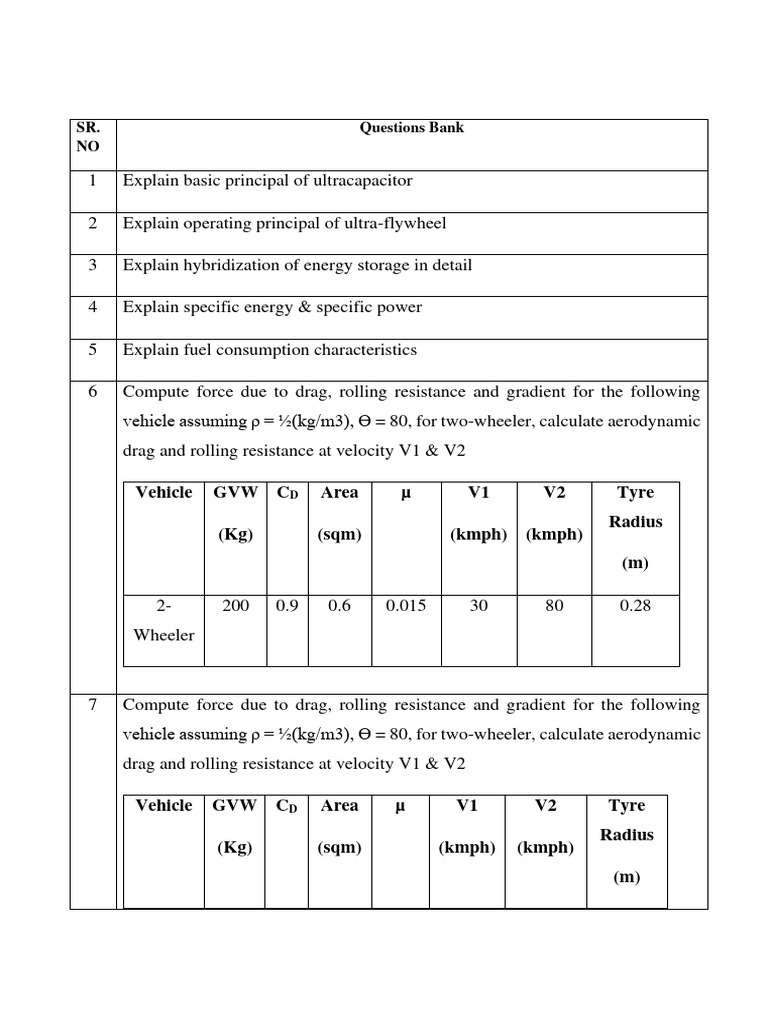 Electric Vehicle Mechanics Question Bank | PDF | Electric Vehicle ...