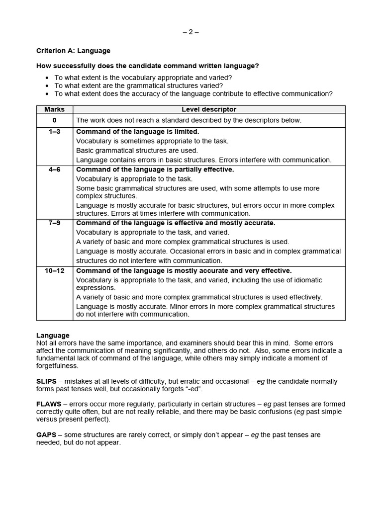 Language Assessment Criteria Guide | PDF | Communication | Cognition