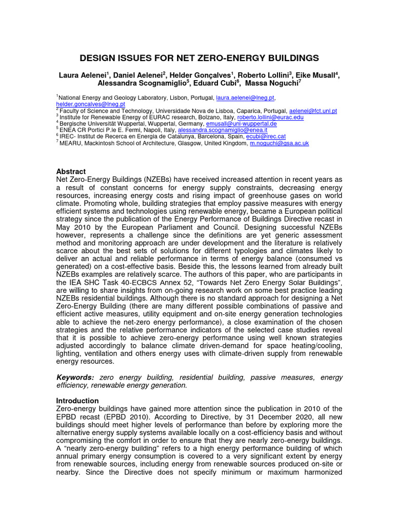 Design Issues For Net Zero Energy Buildi | PDF | Efficient Energy Use ...