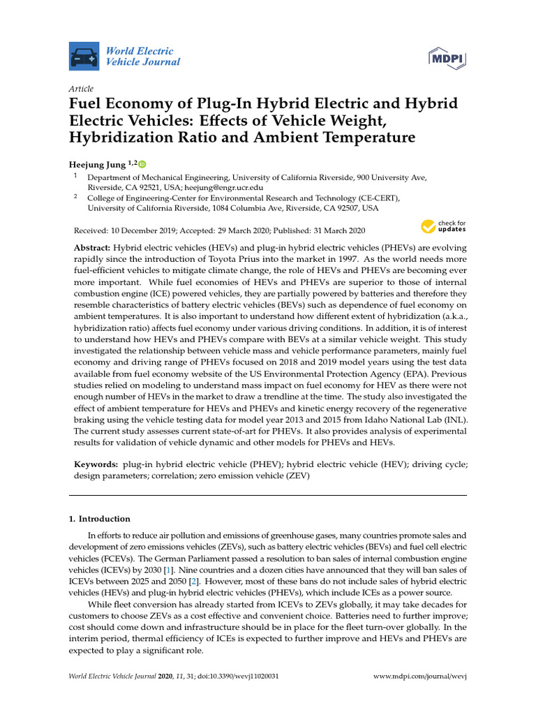 Fuel Economy of HEVs and PHEVs Analysis | PDF | Plug In Hybrid | Hybrid ...