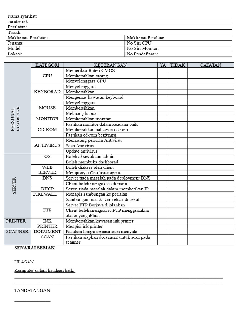 Borang Semak Penyelenggaraan | PDF