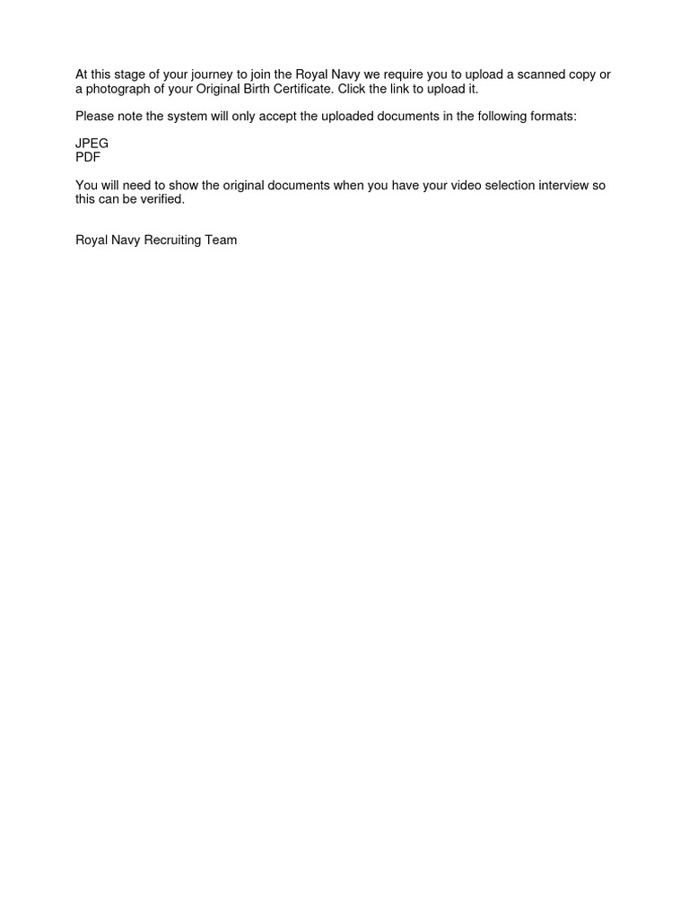 Picture of Upload Royal Navy Birth Certificate | PDF