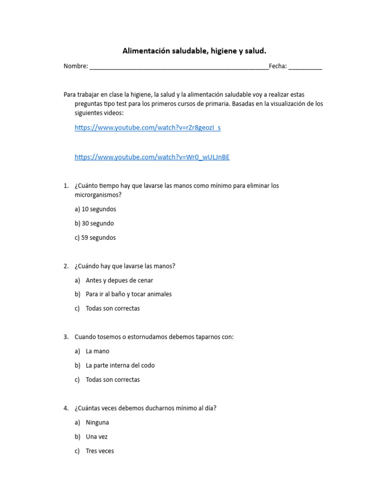 Ficha de higiene y salud pdf