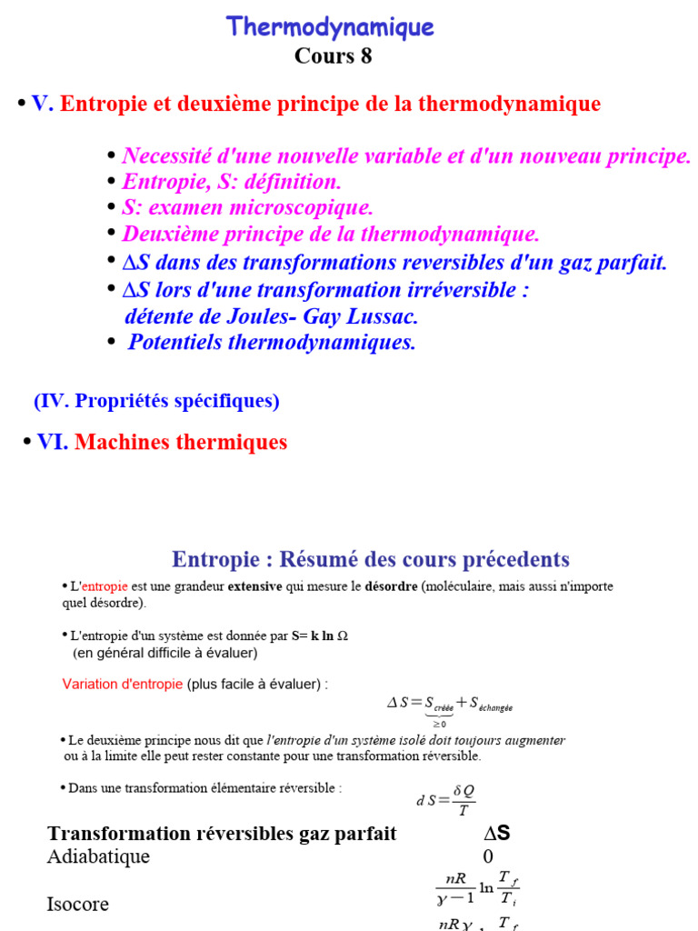 Entropie et transformations adiabatiques | PDF | Entropie | Thermodynamique