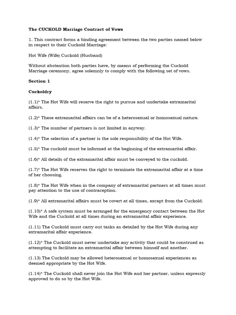 Cuckold Marriage Contract and Vows | PDF | Chastity | Marriage