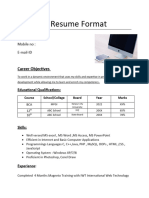 BCA Resume Format