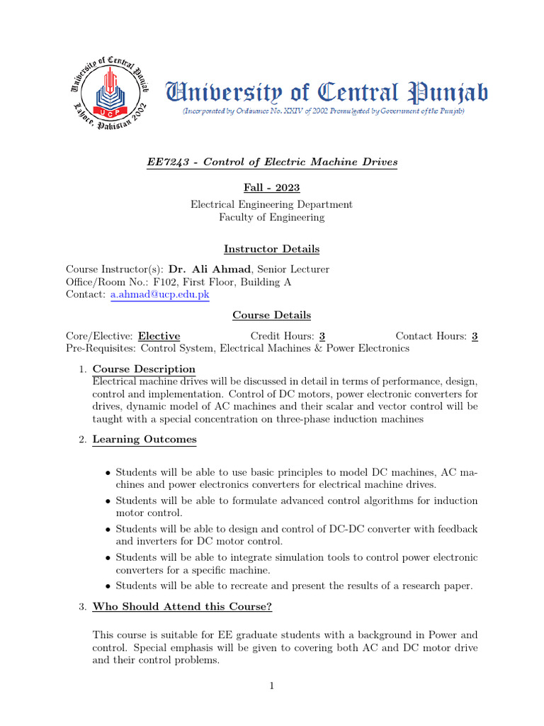 EE7243 Control of Electric Machine Drives PDF Power Electronics