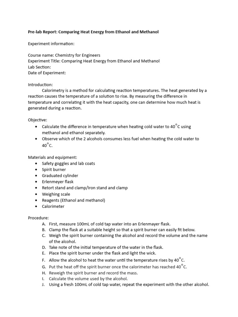 Pre Lab Report Calorimetry PDF