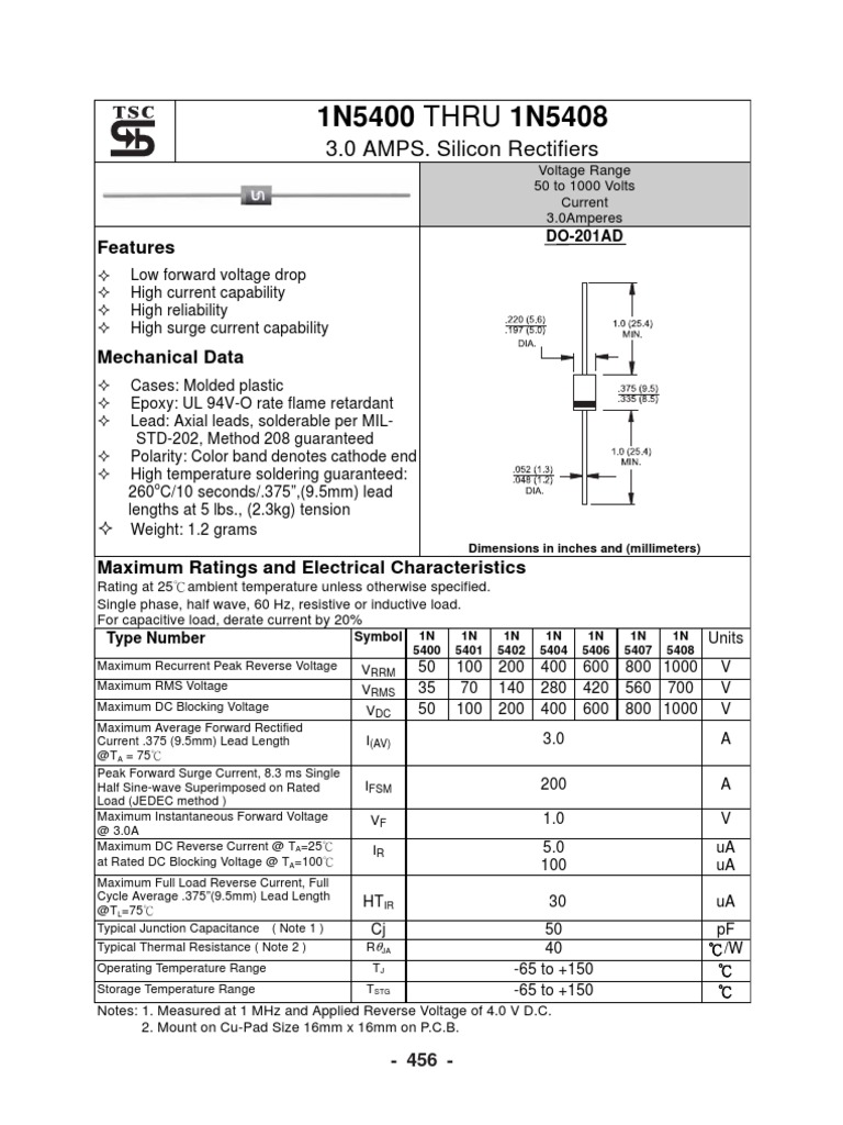 1N5400 THRU 1N5408: 3.0 AMPS. Silicon Rectifiers | PDF | Computers