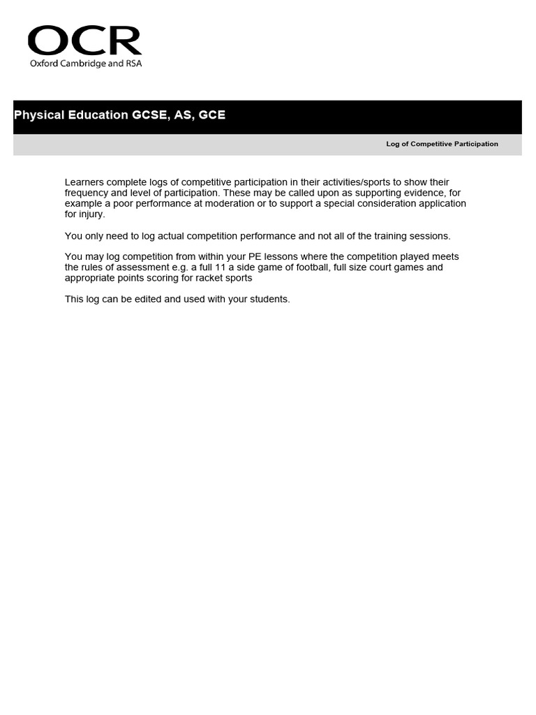Competitive Participation Log | PDF