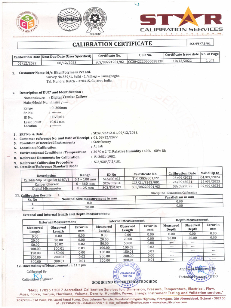 3 1digital Vernier Caliper Calibration Certificate PDF Science