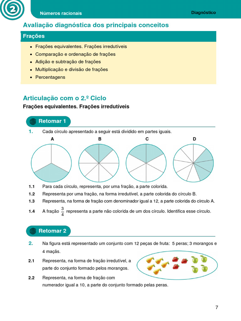 Avaliação Diagnóstica (Frações) | PDF | Matemática | Notação