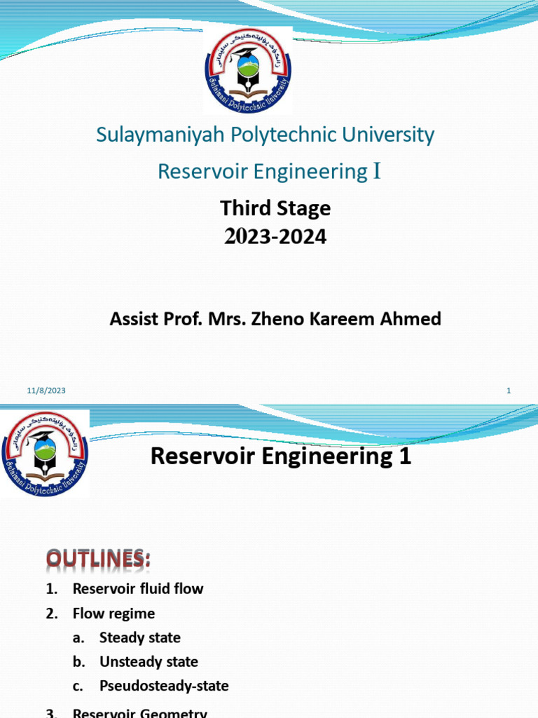 Reservoir Engineering I Lecture 2 & 3 PDF Fluid Dynamics Gases